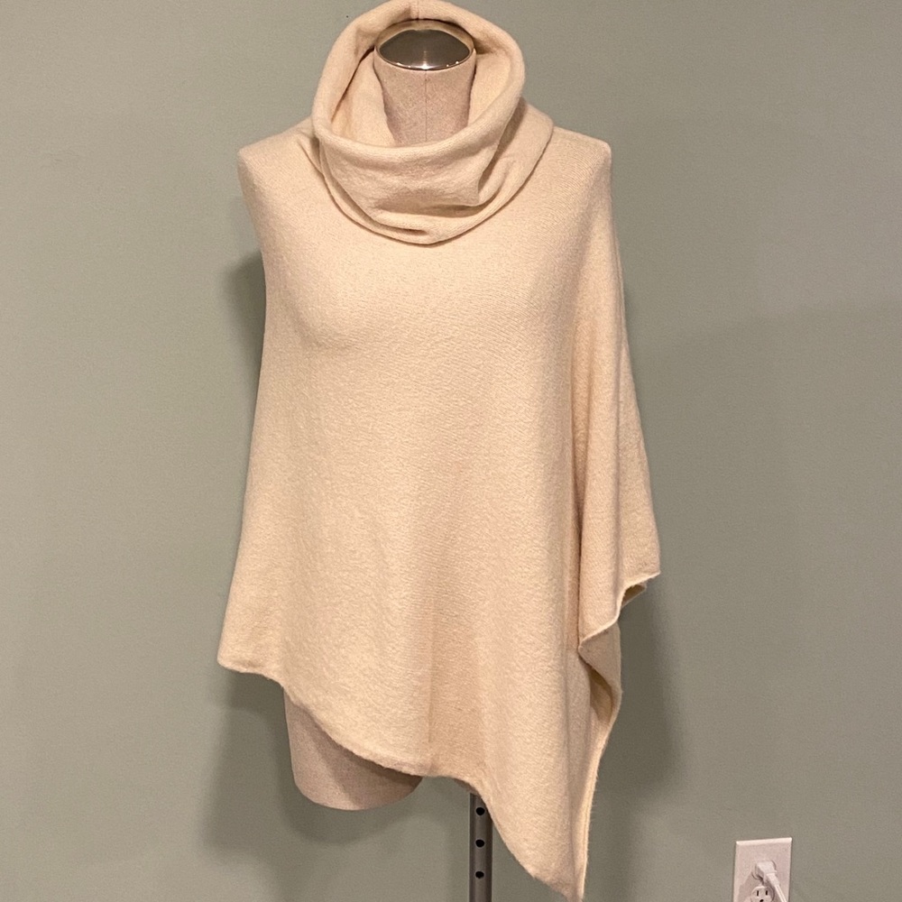Ivory Cowl Neck Asymmetrical Sweater Cape